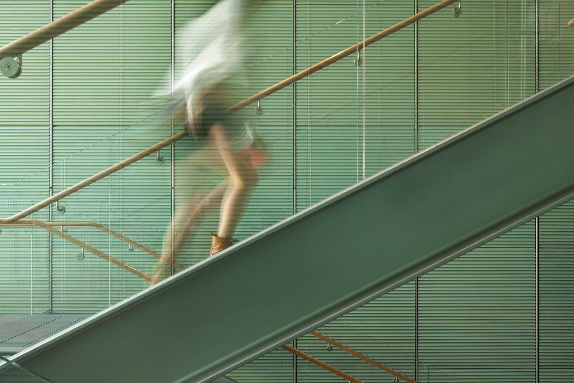 Staff member on stair in the Renzo Piano-designed New Wing in the Isabella Stewart Gardner Museum