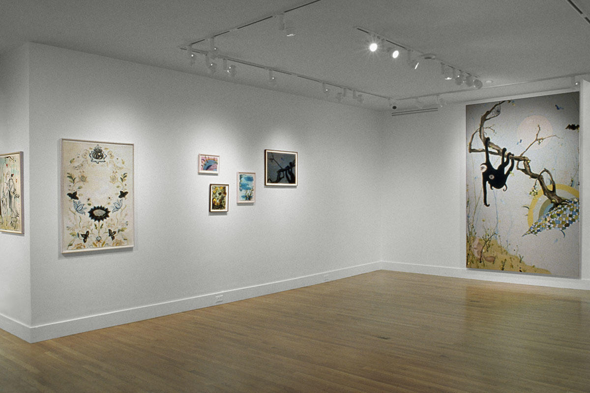 Installation view of Laura Owens: New Work, 2001, Isabella Stewart Gardner Museum, Boston.