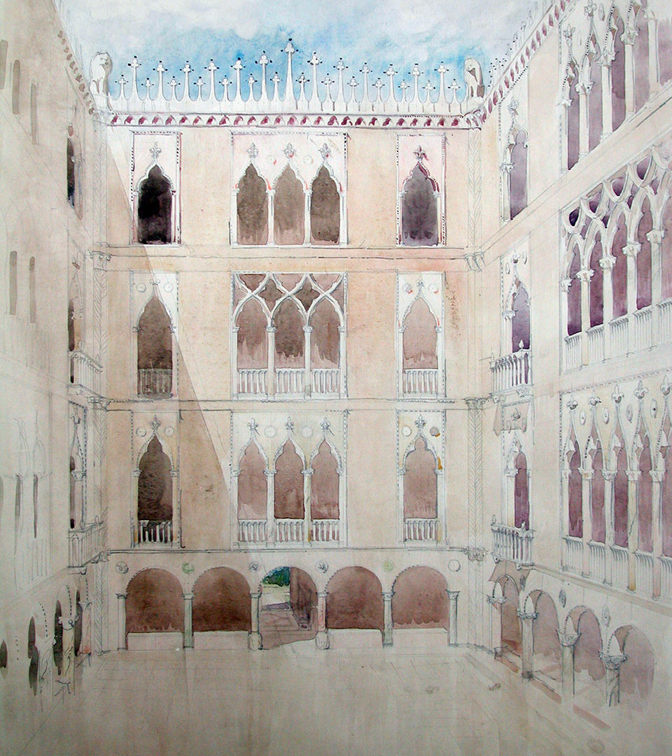 Willard Sears, Isabella Stewart Gardner Museum planning sketch, watercolor on paper